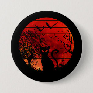 CAT RED MOON NIGHT BLACK CATS LOVER 7.5 CM ROUND BADGE