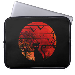CAT RED MOON NIGHT BLACK CATS LOVER LAPTOP SLEEVE