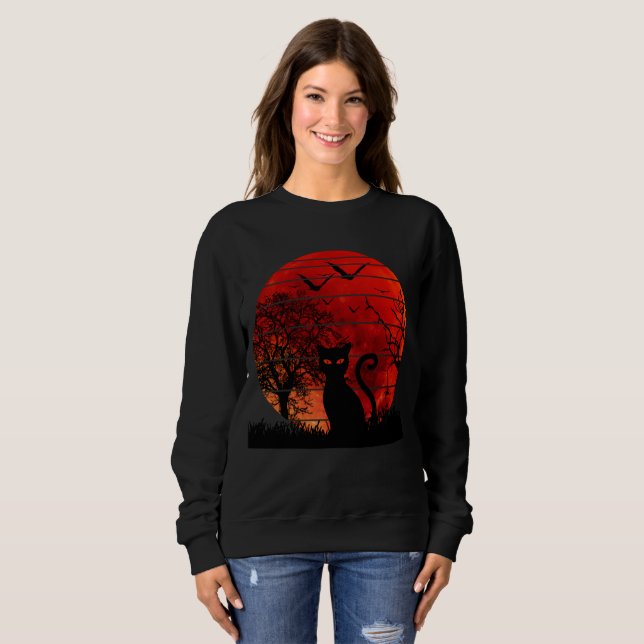 CAT RED MOON NIGHT BLACK CATS LOVER SWEATSHIRT (Front Full)