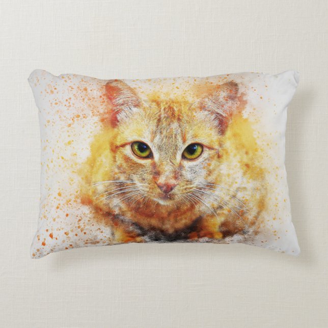 Cat red orange decorative cushion (Front)