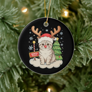 Cat Reindeer Antlers Christmas Tree Xmas Holiday Ceramic Tree Decoration