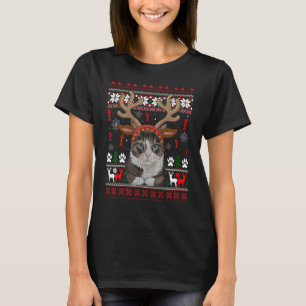 Cat Reindeer Antlers Headband Ugly Christmas Swe T-Shirt