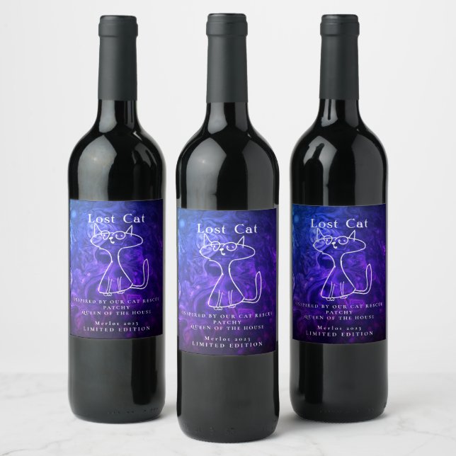 Cat Rescue Inspired Bold Bright Custom Wine Labels (Bottles)