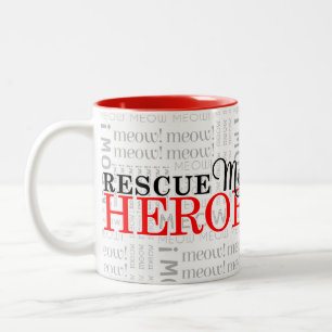 Cat Rescue   Moms are Heroes   Red Paw Print Two-Tone Coffee Mug