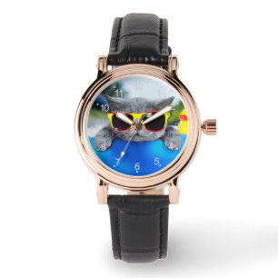 Cat rest in the pool on the air mattress watch