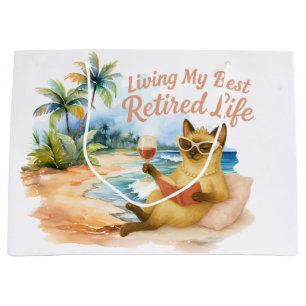 Cat Retirement Women Cat Lover at beach Large Gift Bag