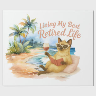Cat Retirement Women Cat Lover at beach Wrapping Paper