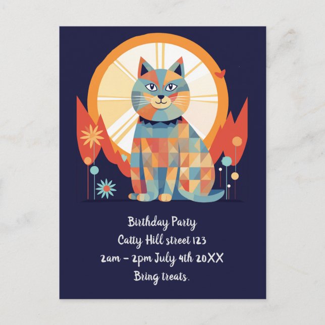 Cat Retro  Party Invitation (Front)