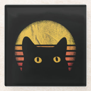 Cat Retro Vintage Glass Coaster