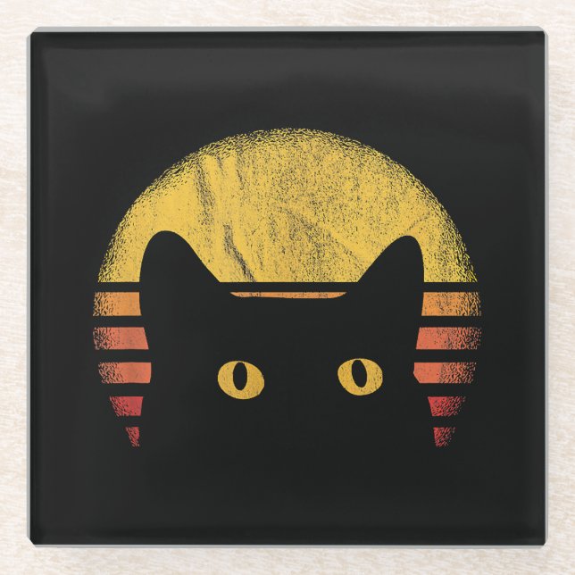 Cat Retro Vintage Glass Coaster (Front)