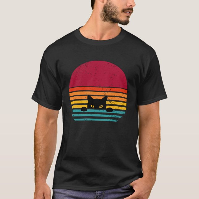 Cat retro vintage sunset peeking T-Shirt (Front)