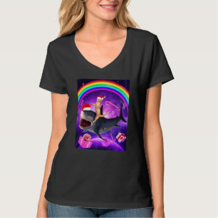 Cat Ridding Shark Santa Hat Kitty   Christmas T-Shirt
