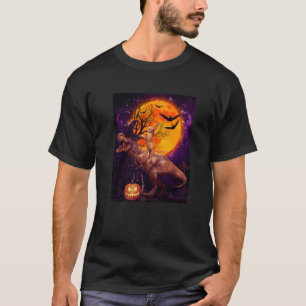 Cat Ridding Witch Trex Dinosaur Moon Pumpkin Hall T-Shirt