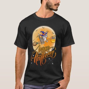 Cat Ride Witch Shotgun Moon Vintage Cat Halloween T-Shirt