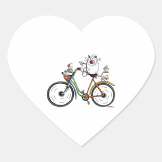 Cat rides a colourful bike - Cats - Gift - Funny Heart Sticker