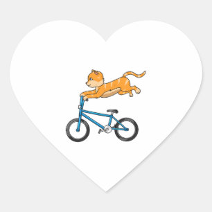 Cat Riding A Bmx Heart Sticker