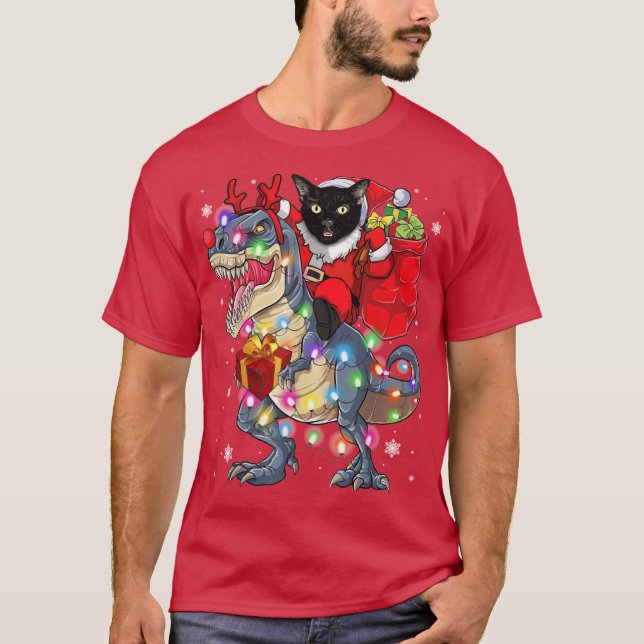 Cat Riding A Dinosaur Re Christmas Gifts gift T-Shirt (Front)