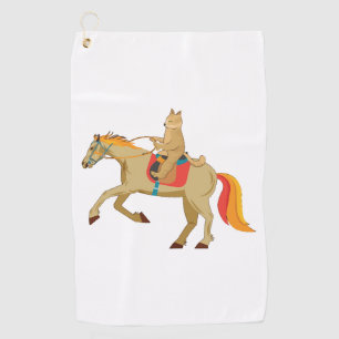 Cat Riding A Horse Brown Funny Cool Gift Idea Golf Towel