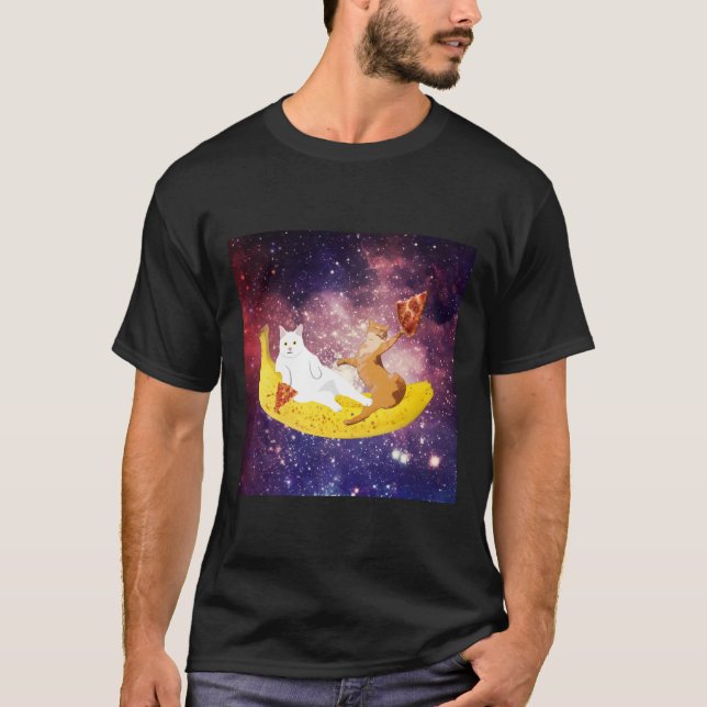 Cat riding banana in galaxy T-Shirt (Front)