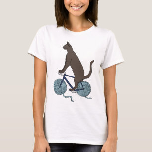 Cat Riding Bike With Yarn Ball Wheels T-Shirt