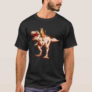 Cat Riding Dinosaur rex Tyrannosaurus Kitten Boys T-Shirt