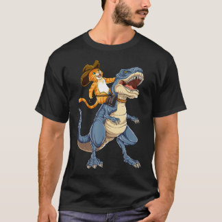 Cat Riding Dinosaur T rex Funny Purrassic Kitty T-Shirt