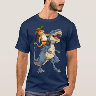 Cat Riding Dinosaur T rex Funny Purrassic Kitty T-Shirt