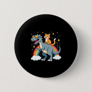 Cat Riding Dinosaur T-Rex Kitten Rainbow Dino Funn 6 Cm Round Badge