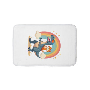 Cat Riding Dinosaur T-Rex Kitten Rainbow Dino Funn Bath Mat