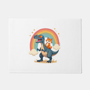 Cat Riding Dinosaur T-Rex Kitten Rainbow Dino Funn Doormat