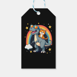 Cat Riding Dinosaur T-Rex Kitten Rainbow Dino Funn Gift Tags