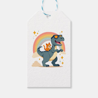 Cat Riding Dinosaur T-Rex Kitten Rainbow Dino Funn Gift Tags