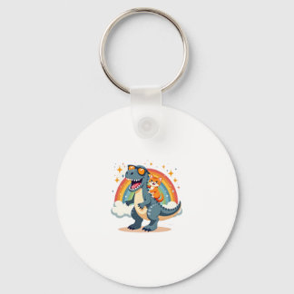 Cat Riding Dinosaur T-Rex Kitten Rainbow Dino Funn Key Ring