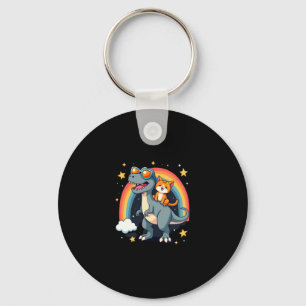 Cat Riding Dinosaur T-Rex Kitten Rainbow Dino Funn Key Ring