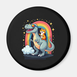 Cat Riding Dinosaur T-Rex Kitten Rainbow Dino Funn Magnet