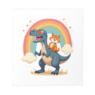 Cat Riding Dinosaur T-Rex Kitten Rainbow Dino Funn Notepad