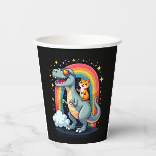 Cat Riding Dinosaur T-Rex Kitten Rainbow Dino Funn Paper Cups