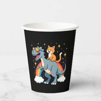 Cat Riding Dinosaur T-Rex Kitten Rainbow Dino Funn Paper Cups