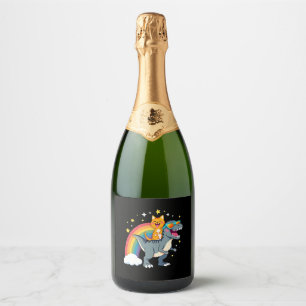 Cat Riding Dinosaur T-Rex Kitten Rainbow Dino Funn Sparkling Wine Label