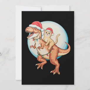 Cat Riding Dinosaur T Rex Moon Christmas Xmas Holiday Card