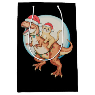 Cat Riding Dinosaur T Rex Moon Christmas Xmas Medium Gift Bag