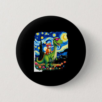 Cat Riding Dinosaur T-Rex Starry Night Cat Lover ( 6 Cm Round Badge