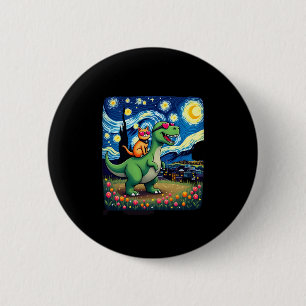 Cat Riding Dinosaur T-Rex Starry Night Cat Lover ( 6 Cm Round Badge