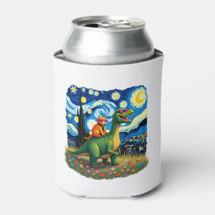 Cat Riding Dinosaur T-Rex Starry Night Cat Lover ( Can Cooler