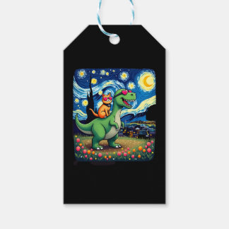 Cat Riding Dinosaur T-Rex Starry Night Cat Lover ( Gift Tags