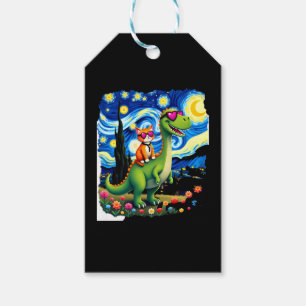 Cat Riding Dinosaur T-Rex Starry Night Cat Lover ( Gift Tags