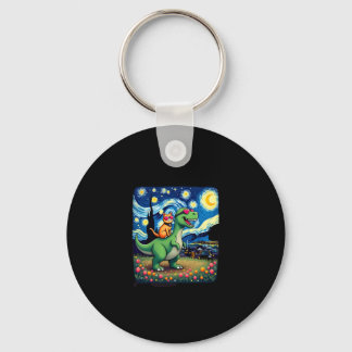 Cat Riding Dinosaur T-Rex Starry Night Cat Lover ( Key Ring