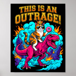 Cat riding dinosaur this is an outrage surreal mem poster