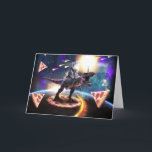 Cat riding dinosaur unicorn in space card<br><div class="desc">Cat riding dinosaur unicorn in space cat dinosaur kitty t-rex tyrannosaurus, cook pizzeria delicious food pizza , shorthair paw t rex carnivorous, fur adorable funny feline kitten, pet cute jurassic infinity planet , nebula earth galaxy star cosmos, sky universe space animal dino, predator cretaceous t-rex danger scary, hunter powerful wild...</div>