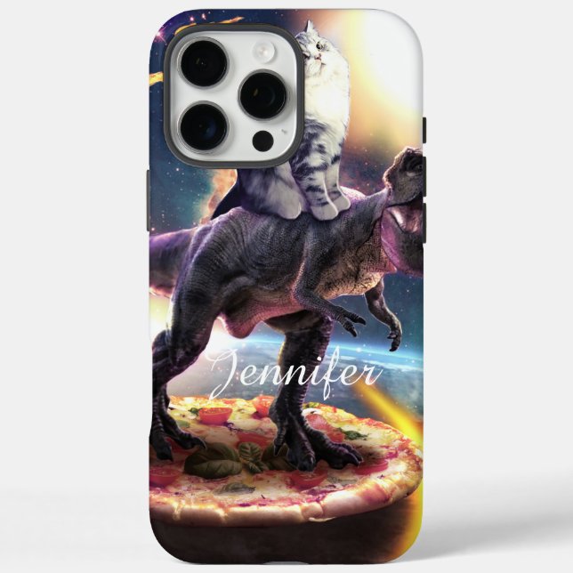 Cat riding dinosaur unicorn in space               Case-Mate iPhone case (Back)